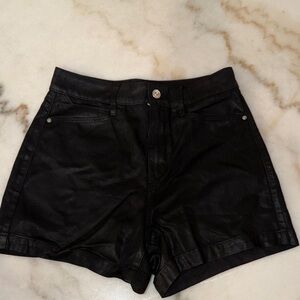 Paige High-Waist Black Faux Leather Women’s Shorts